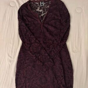Windsor Deep Burgundy Lace Long Sleeve Dress